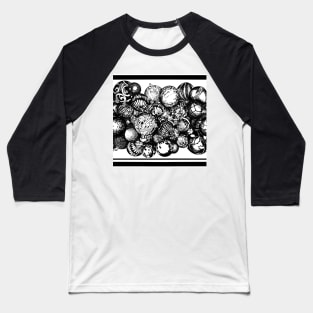 Rows of Christmas Ornaments Black & White Baseball T-Shirt